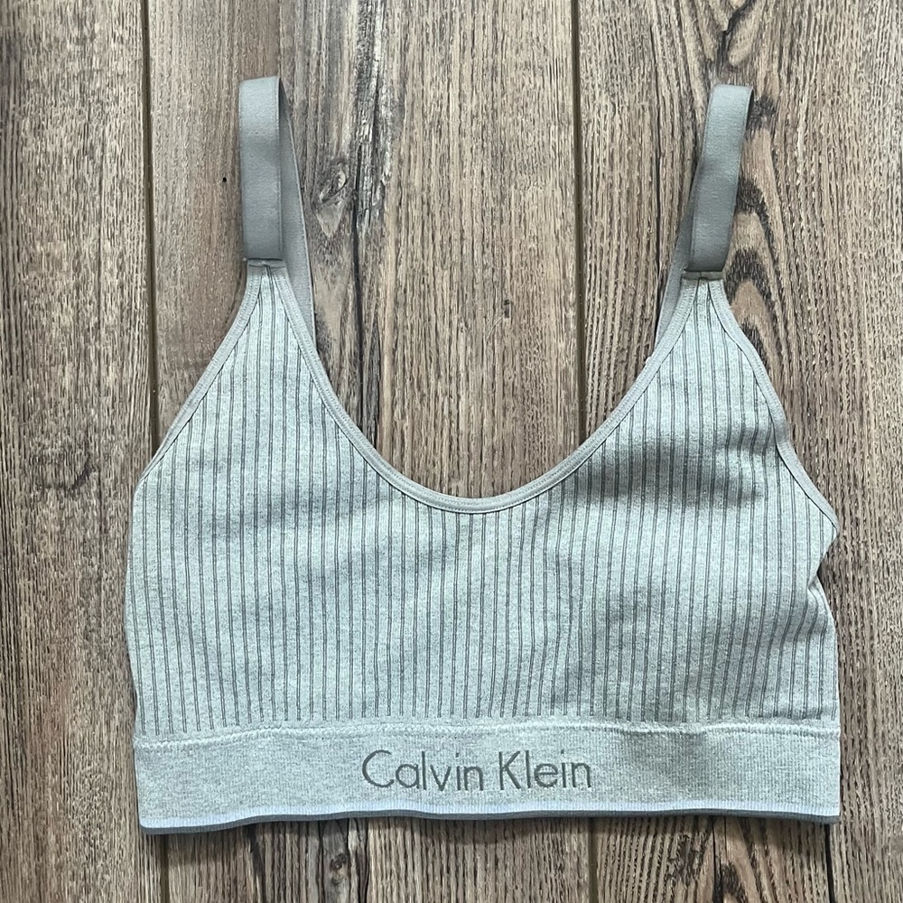 Calvin Klein Light Gray Ribbed Bralette - approx. size small